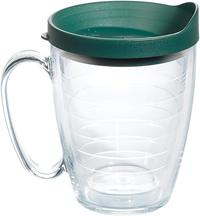 Tervis Clear & Colorful Lidded Made in USA Double Walled Insulated Tumbler Travel Cup Keeps Drinks Cold & Hot, 16oz Mug, Hunter Green Lid