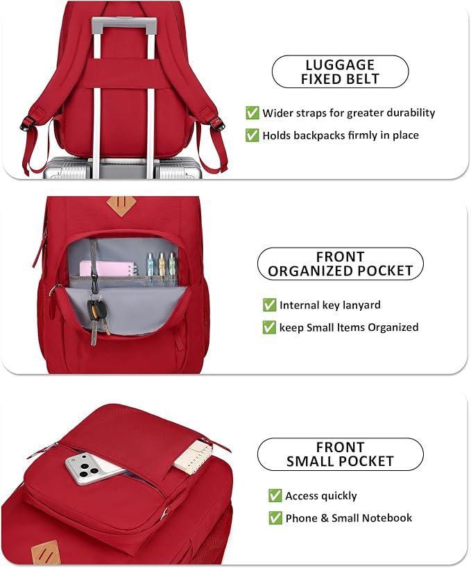 abshoo Girls Solid Color Backpack For College Women Water Resistant Large School Bag (Red)