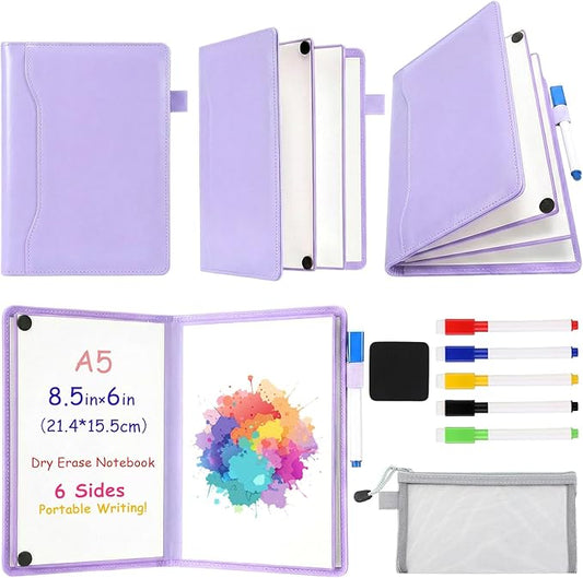 Feifeiya 6 Sides Dry Erase Notebook Portable White Board 9"x6"(a5) Travel Dry Erase White Board Notebook Foldable Anti-ghosting Surface for Office, School, Study, Travel & Business Meeting Planning
