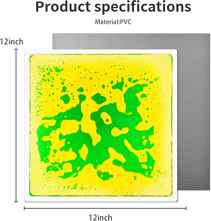 Liquid Sensory Floor Tiles for Kids: 12x12 Inch Active Play Mats for Kids Non-Toxic One-piece Glue-Free Sealing - Leakproof - Non-Slip Color-Changing Pads Stress Relief & Motor Skills Toys