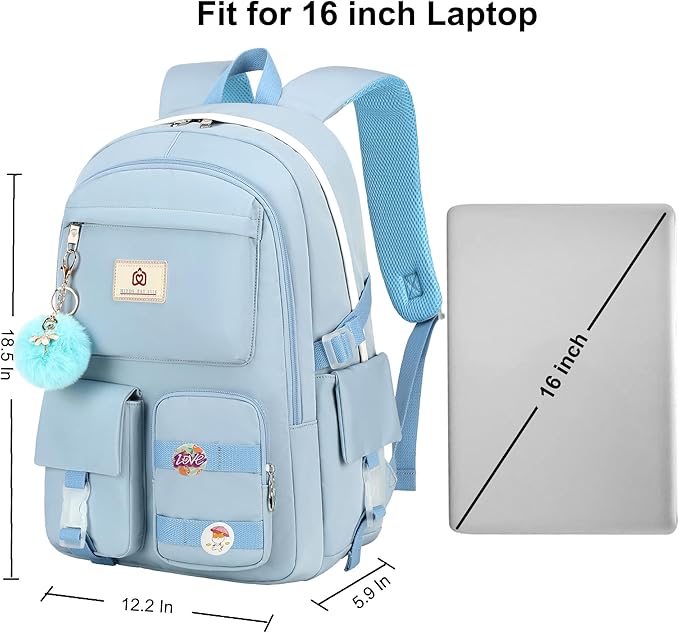 Hidds Laptop Backpacks 15.6 Inch College Backpack Elementary Middle High School Bag Large Cute Bookbags Anti Theft Travel Back Pack Casual Daypack Kids Book Bag for Teens Girls Women Students-Blue