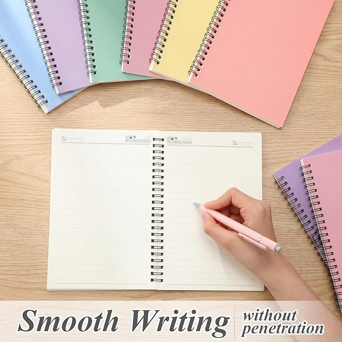 Leelosp 12 Pcs Small Spiral Notebook Lined Spiral Journal College Ruled Notebook Wire Bound Kraft Cover, 120 Pages for Work (Light Pastel,5.5 x 8.3 Inch)