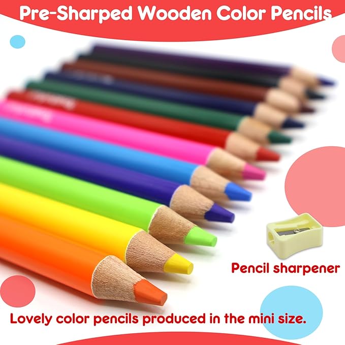 12 Colors Short Colored Pencils for Kids Toddlers, Thick Color Drawing Pencil with Sharpener, Art Pencils Drawing Supplies, Classroom Prizes Party Favors Bags, Easy to Color, Pre-sharpened