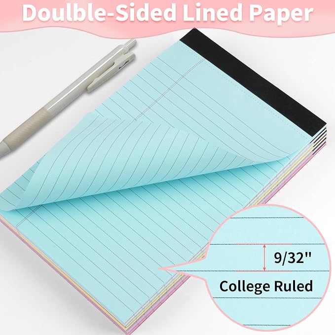 Legal Pads 5" X 8", 6 Pack Colored Note Pads,College Ruled Lined Paper Pads