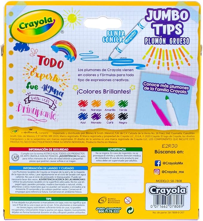 Crayola Washable Markers, Broad Point, Classic Colors, 8/Pack (58-7808)