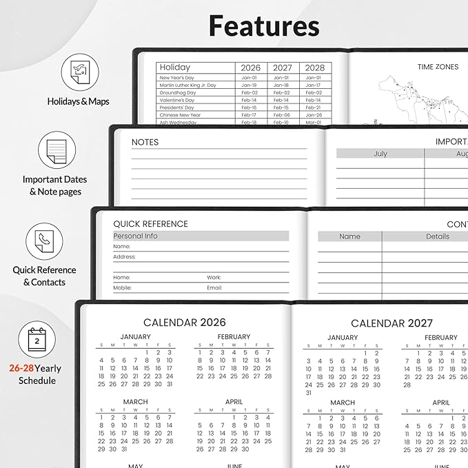 SUNEE 2026-2027 Pocket Weekly Planner for Purse 3.5" x 6" - 12 Month (July 2026 - June 2027) Academic Year Calendar, Pocket Size Planner, Hardcover, Note, 100 GSM Paper, Black