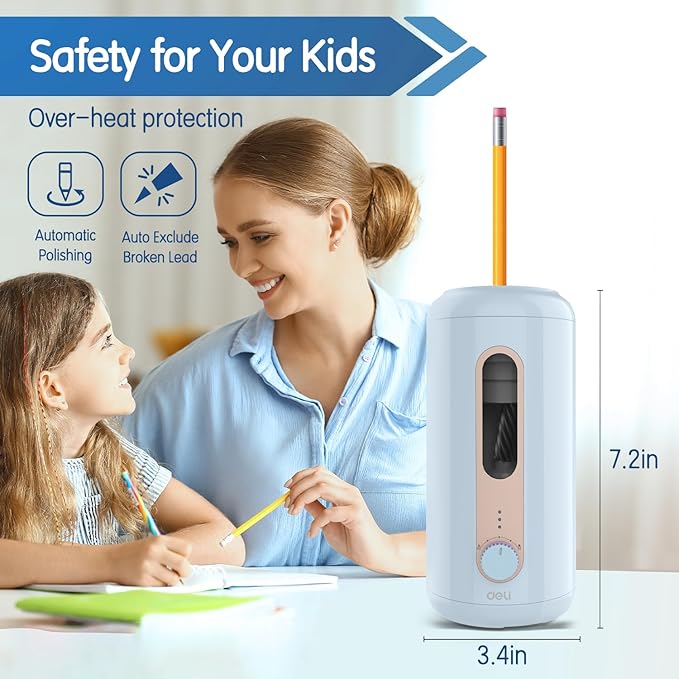 Electric Pencil Sharpener, Fully Automatic Pencil Sharpener for 6.9-10.8mm Colored/Jumbo Pencils, Auto in & Out, Rechargeable Hands-Free Sharpener for Classroom Home Office, Blue