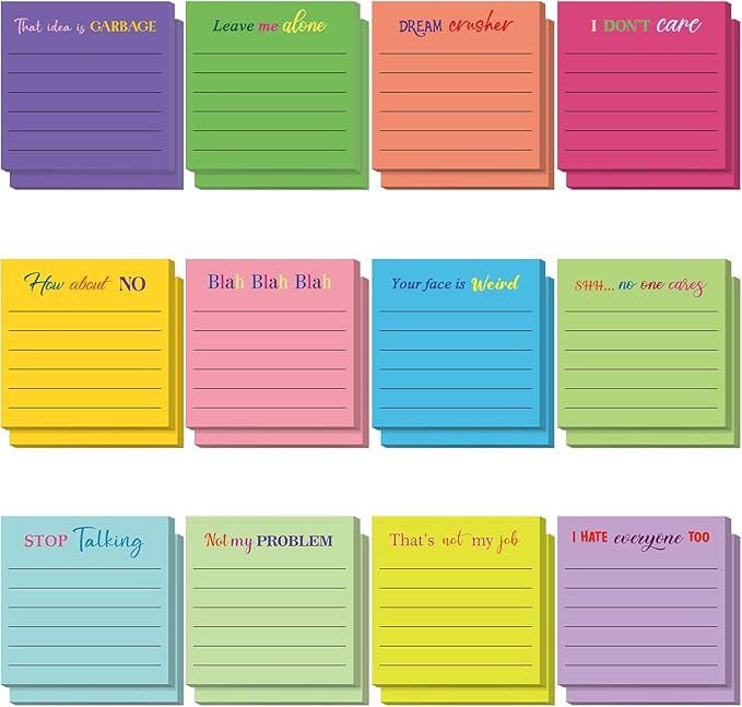 Yinder 24 Pcs Inspirational Sticky Notes Cute Motivational Sticky Notes Pad End of Year Employee Appreciation Gifts Bulk for Teacher Nurse Coworkers Office Supplies 3 x 3'' (Funny,Bright Color)