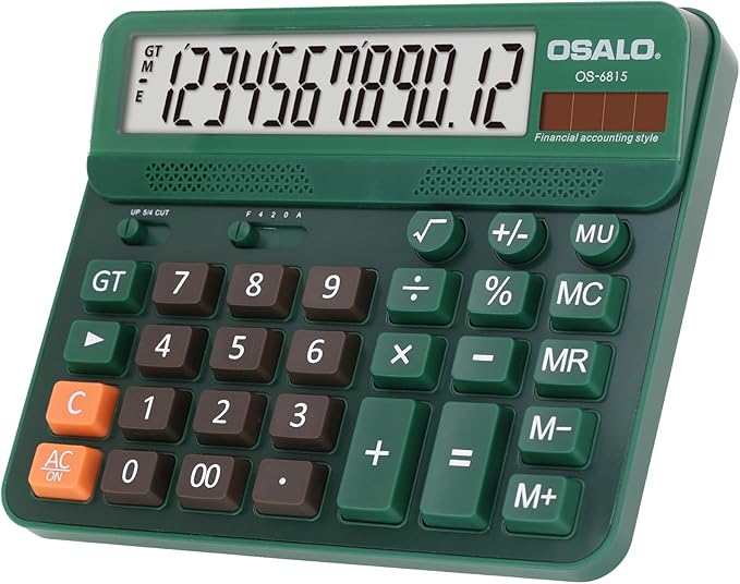 Pendancy Desk Calculator Large Display, 5in LCD 12-Digit, Large Button Calculators Desktop for Accounting, Battery Solar Powered, Rounding Mode & Decimal Places, for Office Business & Home(OS-6815)