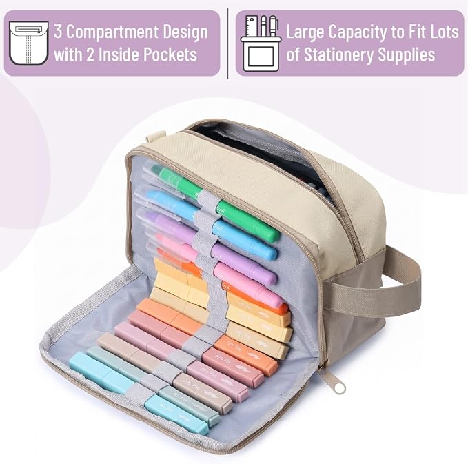 Mr. Pen- High Capacity Pencil Case, Large Pencil Pouch with 3 Compartments and 2 Pockets, Large Pencil Bag with Smooth Zipper, Cute Pencil Case Pouch Organizer, School Supplies for Teens