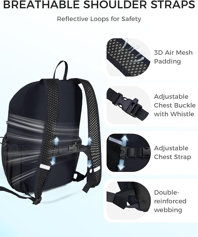 ECOHUB 15L Ultra-Lightweight Packable Backpack, Casual Daypack for Daily Use, Small Hiking & Travel, Foldable Backpack, Water-Resistant Nylon, Reflective Design