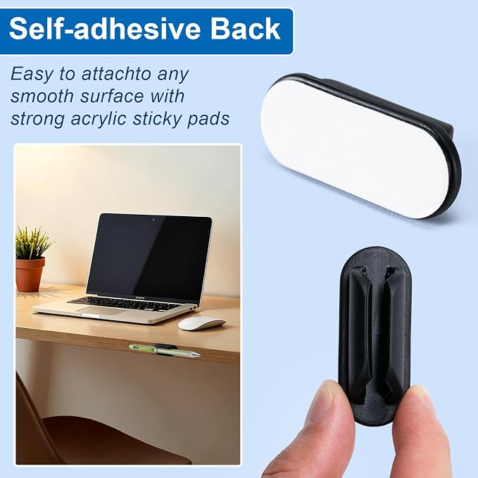 40 Pack Adhesive Pencil Holders for Desk,Silicone Flexible Pen Holder for Wall, Office, School,Home,Classroom Must Haves,Teacher Supplies Accessories,Desk Organizer,Art Supply,Small Gift(40, Black)