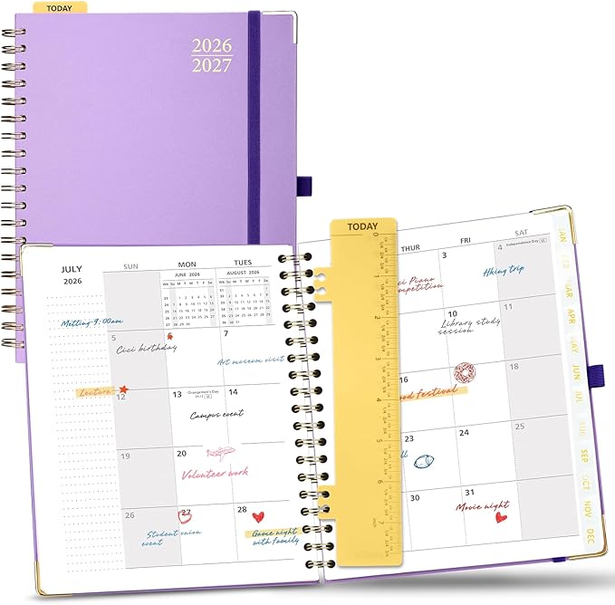 POPRUN 2026-2027 Monthly Planner, 18 Month Calendar (July 2026-Dec 2027), 7.5" x 9.5" B5 Spiral Hardcover Organizer with Dotted Note Pages, Professional Appointment Book for Business Office, Students & Teachers - Violet