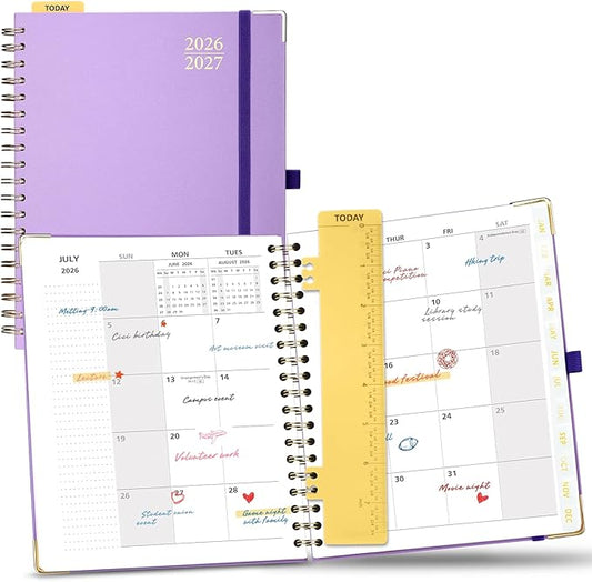 POPRUN 2026-2027 Monthly Planner, 18 Month Calendar (July 2026-Dec 2027), 7.5" x 9.5" B5 Spiral Hardcover Organizer with Dotted Note Pages, Professional Appointment Book for Business Office, Students & Teachers - Violet