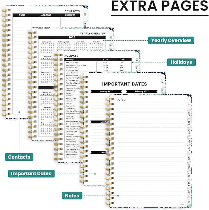 Planner 2026-2027, Hardcover Monthly and Weekly Academic Planner July 2026 - June 2027, Teacher and Student Calendar Agenda Book with Tabs, A5 (6.3" x 8.5"), Ideal for School and Office, Drifting Whales