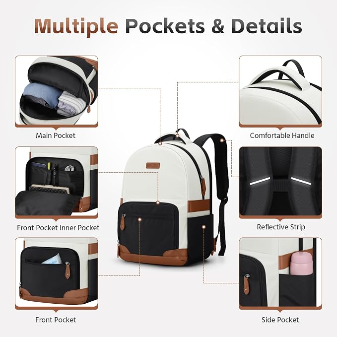 RealCool 15.6-17.3" Laptop Backpack, 31L Water Resistant Travel Bag | Independent frame opening, lightweight ,multi-compartments, ergonomic padded straps, luggage belt, for School,Business Trip