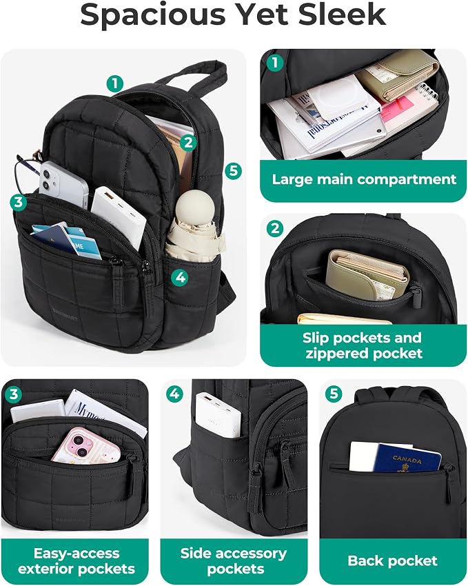 BAGSMART College Laptop Backpack, Mini Backpack for Women, Lightweight Small Backpack Purse, Bookbag for Work College, Water Resistant, Dark Mocha