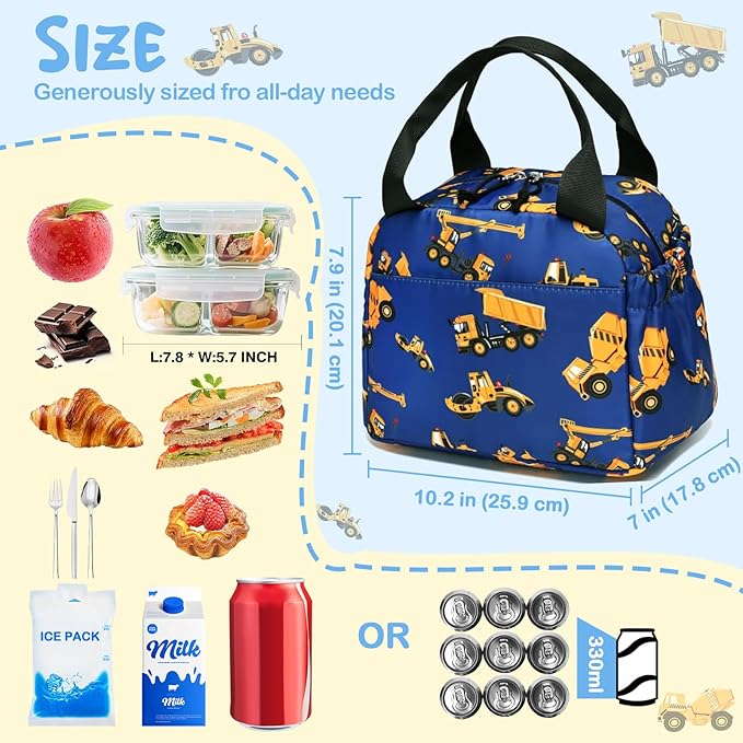 CAMTOP Boys Lunch Box Kids Insulated Lunch Bag Kids Cute Lunchbox for Boys Loncheras Para Niños