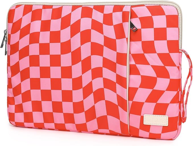 Laptop Sleeve 13.3 inch14 Inch, 15.6inchWater Resistant Traveling Computer Cover with Handle, Shockproof Protective Carrying Laptop Case (Y8-Pink Checker, 15 inch-15.6 inch)