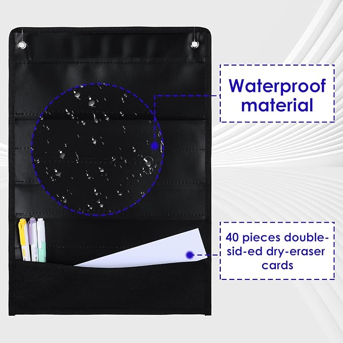 4 Pcs Magnetic Pocket Chart Standard Pocket Chart Classroom Pocket Chart with 40 Pcs Dry Erase Cards for Daily Schedule Class Demonstrations Office Home Activities, Black