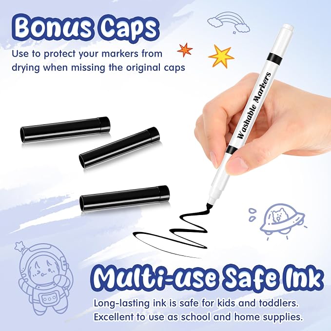 48 Pcs Line Washable Markers Bulk Black Fine Tip Markers Set Thin Coloring Marker Pens Black Tips Marker for Art Supplies, Ages 6+