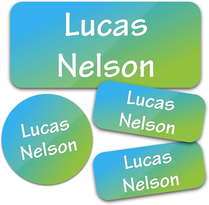 Bunny Badges Personalized Daycare Name Labels for Kids (130 Labels) - Custom Waterproof Name Stickers for Clothing Tags, Water Bottles, Lunch Boxes and School Supplies (Gradient)