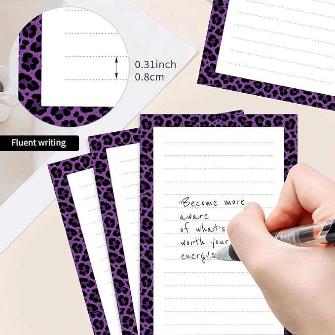 2 Pack Lined Sticky Notes 4x6 in, Cute Self-Stick Notepads with Lines, Large Memo Pads Strong Adhesive for Office, Home Purple Cute Leopard