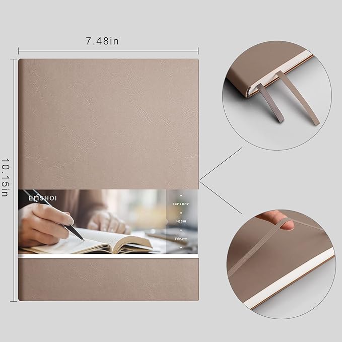 EMSHOI Dotted Journal Notebook, B5 Large Softcover Leather Journal, 192 Numbered Pages 100gsm Thick Dot Grid Notebook for Journaling Drawing Women Men Work School, 7.48"x10.15"-Khaki