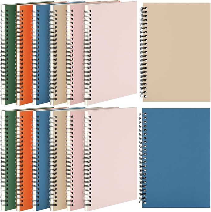 Leelosp 12 Pcs Small Spiral Notebook Lined Spiral Journal College Ruled Notebook Wire Bound Kraft Cover, 120 Pages for Work (Light Colored,5 x 7 Inch)