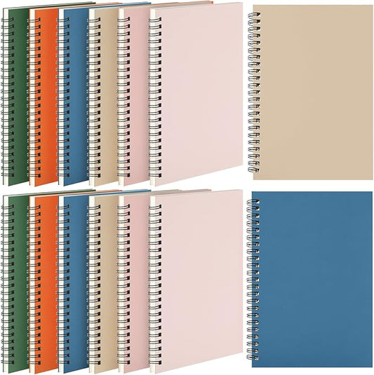 Leelosp 12 Pcs Small Spiral Notebook Lined Spiral Journal College Ruled Notebook Wire Bound Kraft Cover, 120 Pages for Work (Light Colored,5.5 x 8.3 Inch)