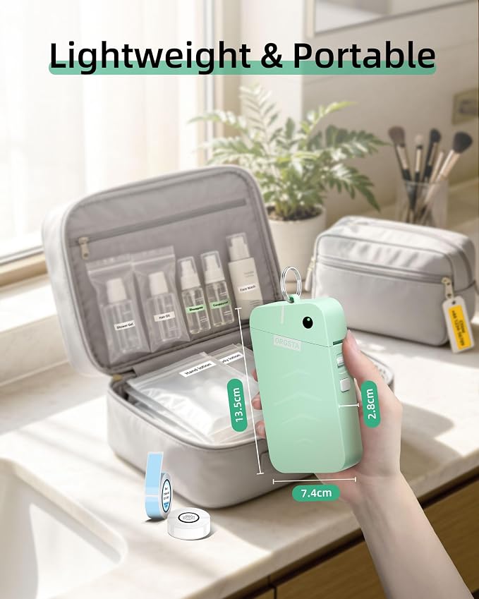 ORGSTA S001 Label Maker Machine with Tape, Portable Bluetooth Label Maker for Home and Office Organization, Thermal Label Printer Mini Sticker Maker with Multiple Templates, Green