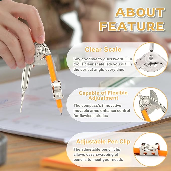 2 Pieces Compass for Geometry Metal Compass Tool Math Compass Bulk Drawing Compass Silver Geometry Compass with Pencil for Student School Classroom Office Woodworking Art Drawing
