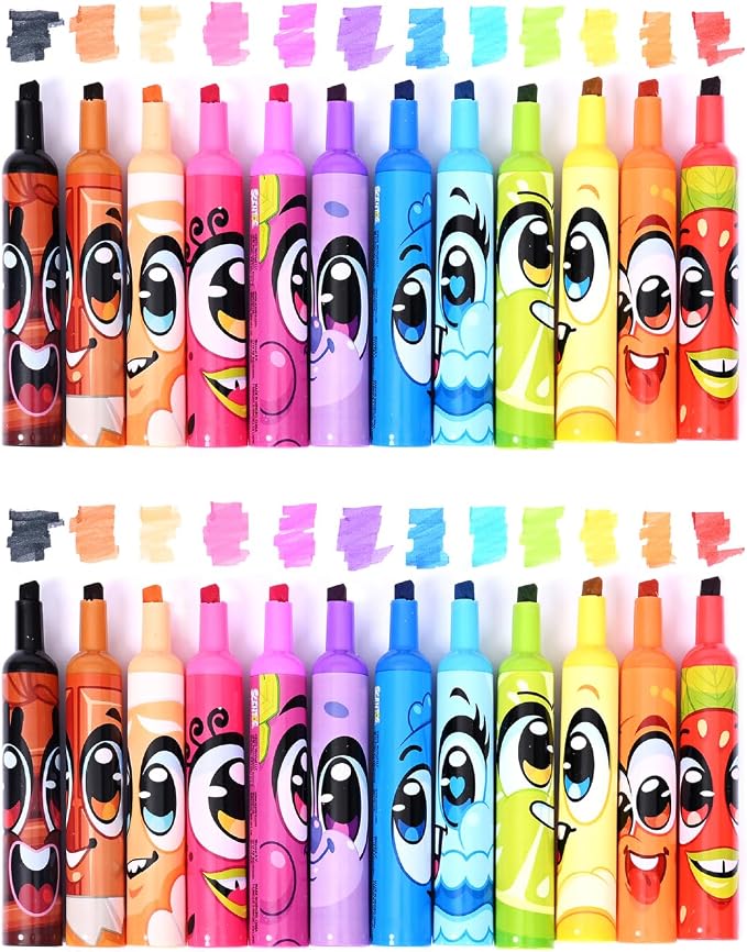 Scentos Scented Chisel Tip Markers 24 Pack, With Fruit Scent, 12 Assorted Colors, Different Fruity Each, Washable Markers, Marker for Kids, for Posters and Science Fairs, Super Washable Ink.