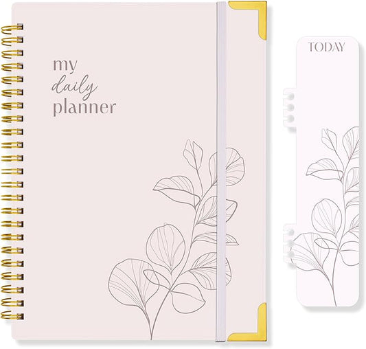 Decorably 120 Pages My To Do Planner Undated Notebook with Gold Corners, 6.4x8.5in Aesthetic Spring-Bound with Simplified Sections & Inspirational Quotes, Checklist, Contacts - Home, School, Office