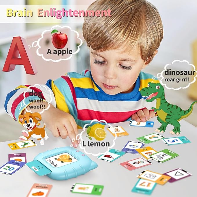 Eaever 580 Pre-K Sight Words Talking Flash Cards with Dolch Words,Letters/Number(0-100), Etc, Speech Therapy, Autism Sensory Toys, Easter Basket Stuffer Gifts for 3-6 Year Old Boys and Girls, Blue