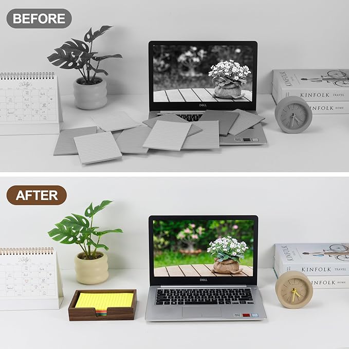 MultiBey Walnut 4x6 Inch Sticky Note Holder - Handcrafted Solid Wood Note Dispenser with Sheets, U-Shaped Easy Access Design & Non-Slip Base for Minimalist Office Desk Deco