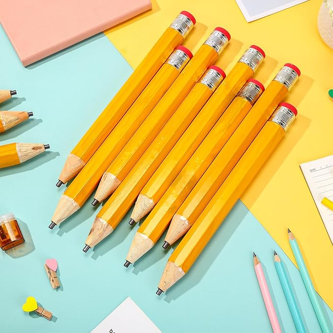 24 Sets End of the Year Student Gifts 13 Inch Big Wooden Jumbo Pencils Set of Giant Pencil Prop with Summer Greeting Card Large Pencils with Cap Preschool Kindergarten Graduation Gift