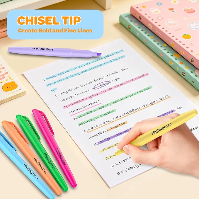 48 Count Highlighters Bulk - 12 Assorted Fashion Colors, Chisel Tip, No Bleed & Quick Dry, Ideal for Note Taking, Studying, School, Office, Student & Teacher Supplies
