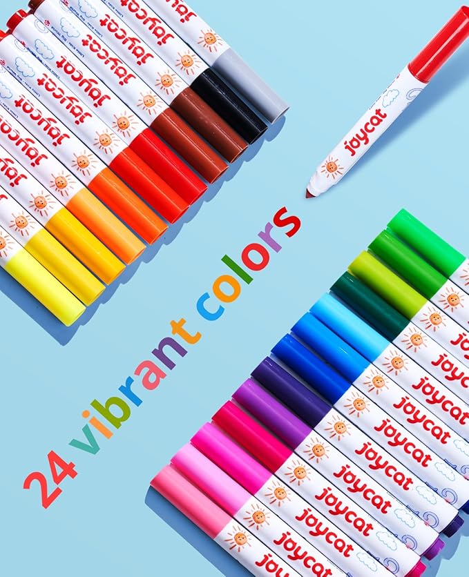 JoyCat 24 Colors Washable Markers for Kids, Broad Line Art Markers with Portable Travel Case, Non-Toxic School Art Supplies for Boys Girls, Ideal for Coloring Books & Classroom Projects