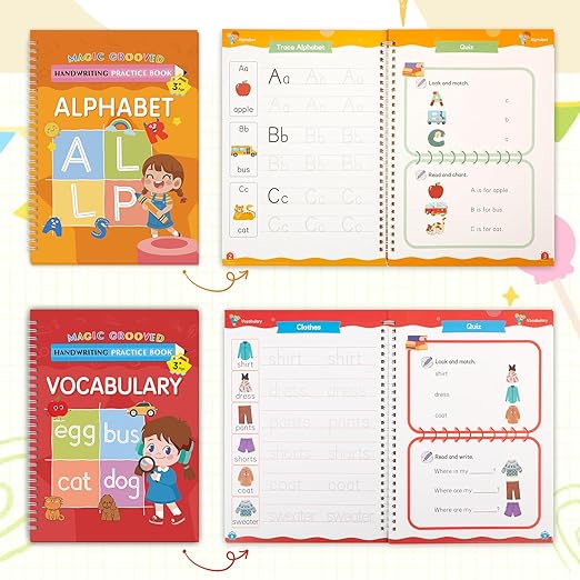 Magic Grooved Handwriting Practice Kindergarten Workbooks for Kids Ages 3-5, Reusable Busy Book, Motor Magic Happy Writer System Toddler Learning Activities Writing Books with Pencil Grips