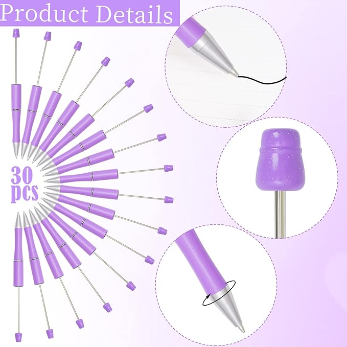 jiebor 30Pcs Purple Beadable Pens Plastic Bead Ballpoint DIY Cute Cool Pens Black Ink for Women Men Bridal Graduation Gift Office Supplies