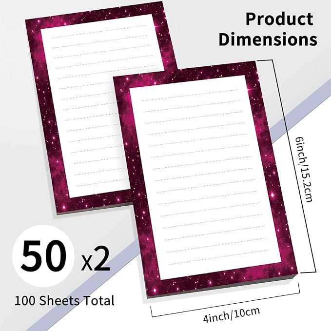 2 Pack Lined Sticky Notes 4x6 in, Cute Self-Stick Notepads with Lines, Large Memo Pads Strong Adhesive for Office, Home Pink Glitter Pattern