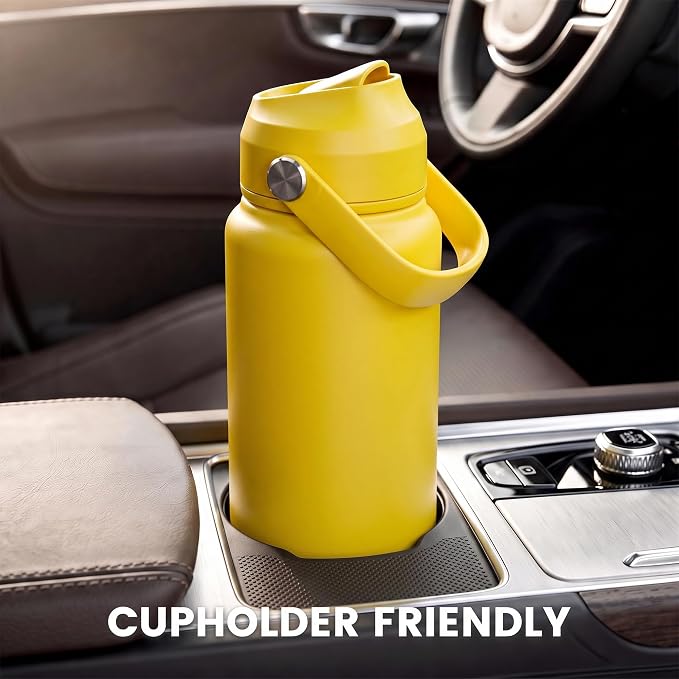 Fijinhom 18oz Insulated Stainless Steel Water Bottle, Wide Mouth Double Wall Vacuum, Silicone Straw, Sweat & Leak Proof, BPA Free Insulated Water Flask for Travel, Keep Cold 24h Hot 12h, Yellow