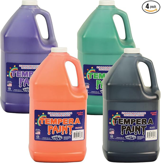 Constructive Playthings Washable Tempera Paint for Kids, Classroom Painting Supplies, Set of 4 Gallons, Multicolor