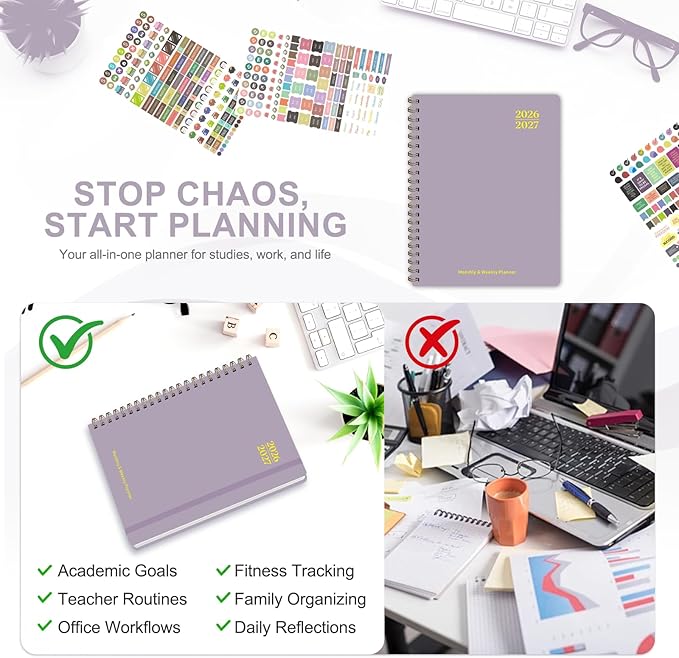 Planner 2026-2027, Weekly and Monthly Academic Planner, July 2026 - June 2027, Hardcover Calendar Agenda Book for School Year Planning, School Supplies for Teacher and Student, Letter Size(8.5'' x 11'')