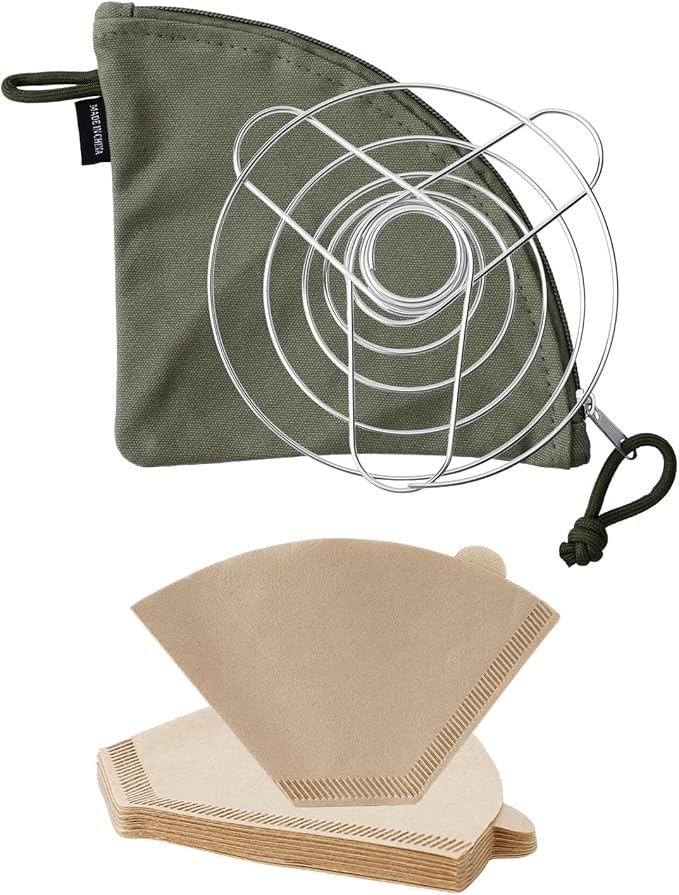 Travel Pour Over Coffee Maker, Collapsible Folding Stainless Steel Coffee Filter Holder, Travel Pour Over with Holder Bag, V02 Paper Filters for Camping, Hiking, Office