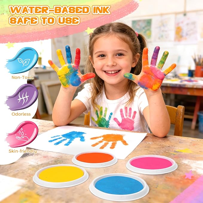 7 Inch Ink Pad Pads for Kids Washable, Large Stamp Pad with 8 Vibrant Colors, Non-Toxic Finger Paint & Stamp Pads Set for Arts and Crafts, Perfect for Children's DIY Projects, Home School Use
