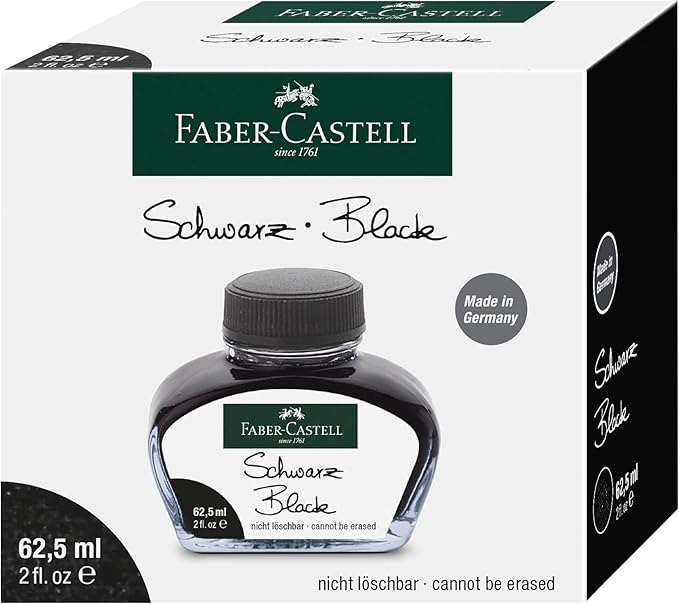 Faber-Castell Fountain Pen Ink, Black - 65.5ml Ink Bottle - Liquid Ink for Fountain Pens