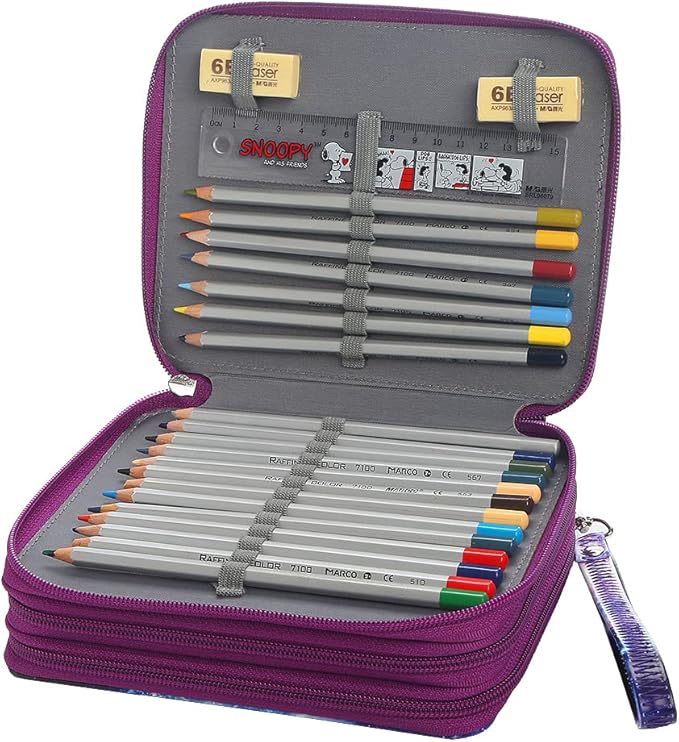 72 Slots Pencil Case Organizer w/Removal Handle Strap | 3-Layer Zipped Pencils Box Large for Colored Pencils Watercolor Pencils for Office and Travel for Artist