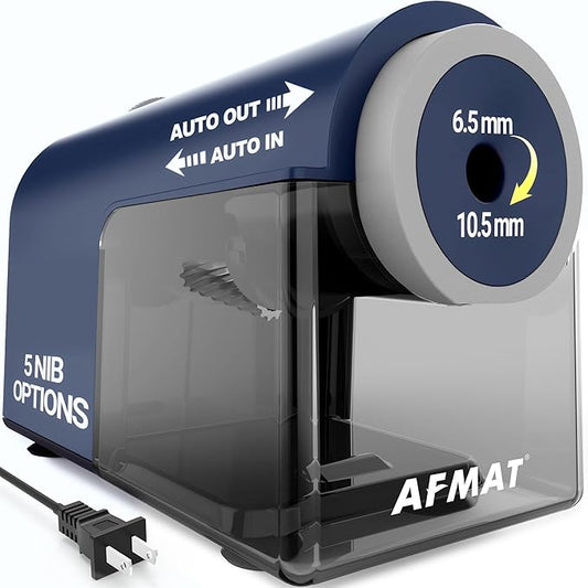 AFMAT Electric Pencil Sharpener, Fully Automatic Pencil Sharpener for 6.5-10.5mm No.2/Jumbo/Colored Pencils, Auto in & Out, 5 Sharpness Modes, 10000+ Sharpenings for Classroom Home Office, PSC5(Blue)